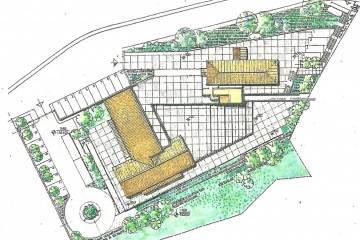 Progetto del nuovo centro polifunzionale a destinazione socioculturale, ristrutturazione locali ex mattatoio ed ex lavatoi comunali, 1987. Planimetria generale del complesso