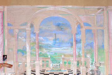 B1. Cartone trompe l'oeil di preparazione per la decorazione su pannelli di cristalloo